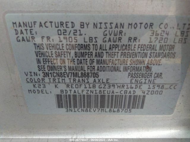 3N1CN8EV7ML868705 Nissan VERSA SV