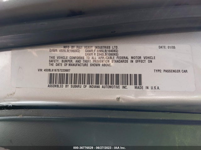 2005 SUBARU LEGACY SEDAN (NATL) VIN: 4S3BL616757223687