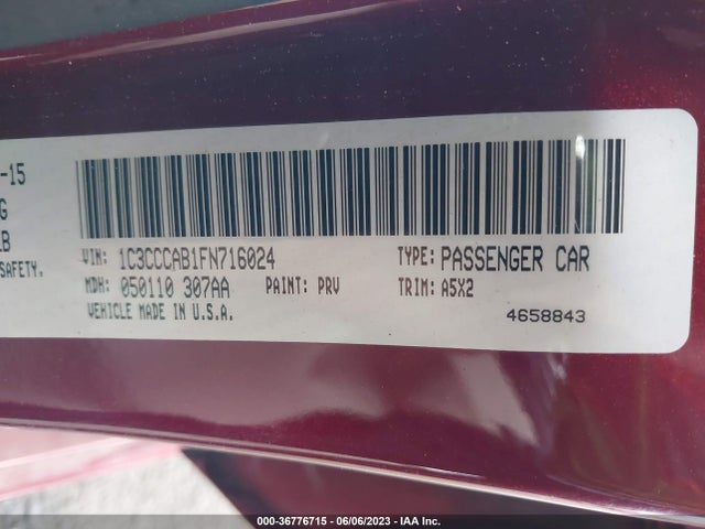 1C3CCCAB1FN716024 Chrysler 200 Limited