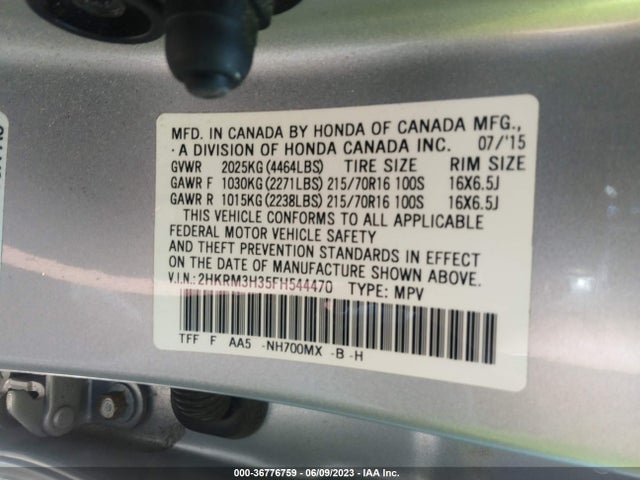 2015 HONDA CR-V LX VIN: 2HKRM3H35FH544470