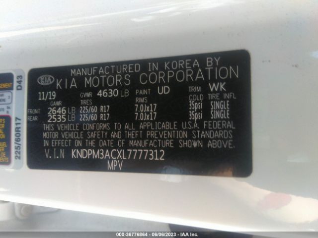 KNDPM3ACXL7777312 KIA Sportage Lx