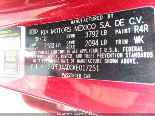 3KPF34AD3KE017251 KIA FORTE S