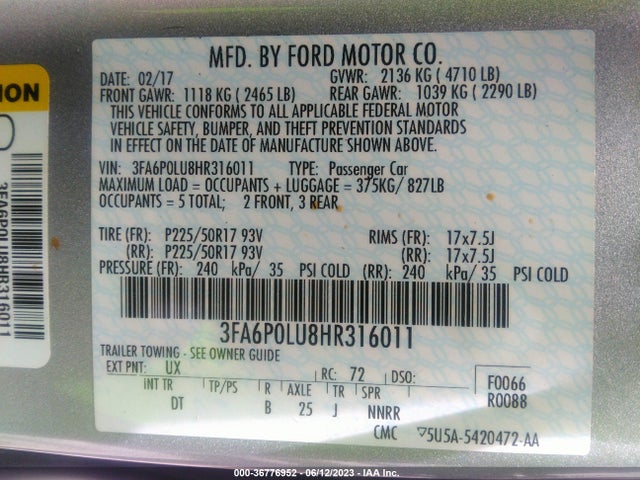 Ford Fusion Hybrid Se 2017 3FA6P0LU8HR316011 Image 15