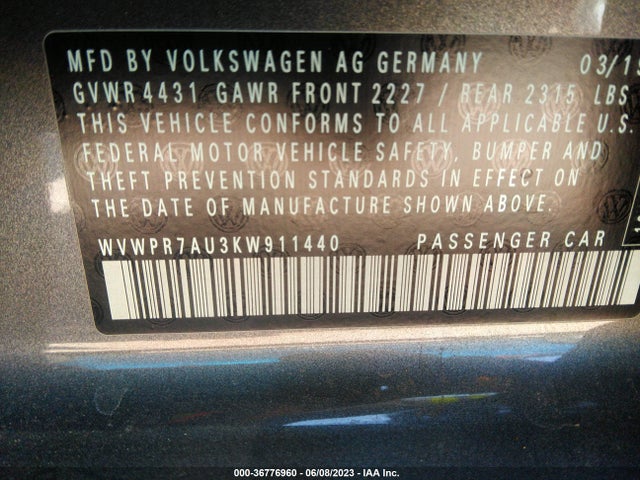 WVWPR7AU3KW911440 Volkswagen E-golf Sel Premium