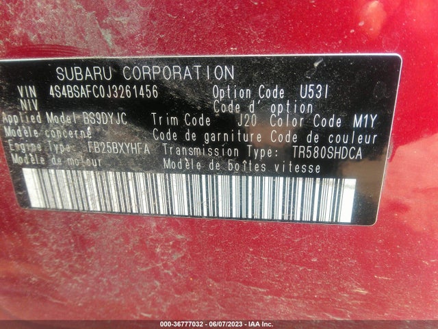 2018 SUBARU OUTBACK PREMIUM VIN: 4S4BSAFC0J3261456