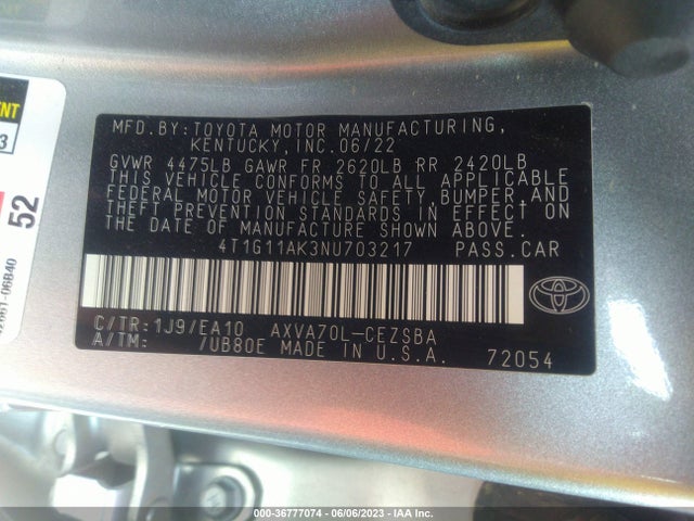 Toyota CAMRY SE 2022 4T1G11AK3NU703217 Image 10