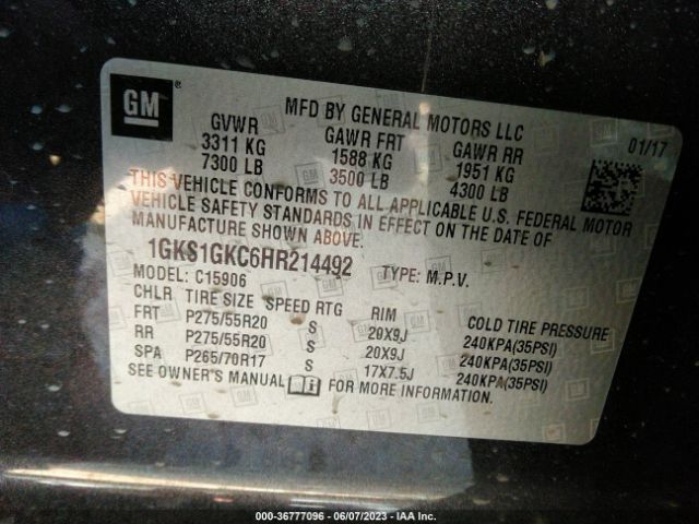 1GKS1GKC6HR214492 GMC Yukon Xl Slt