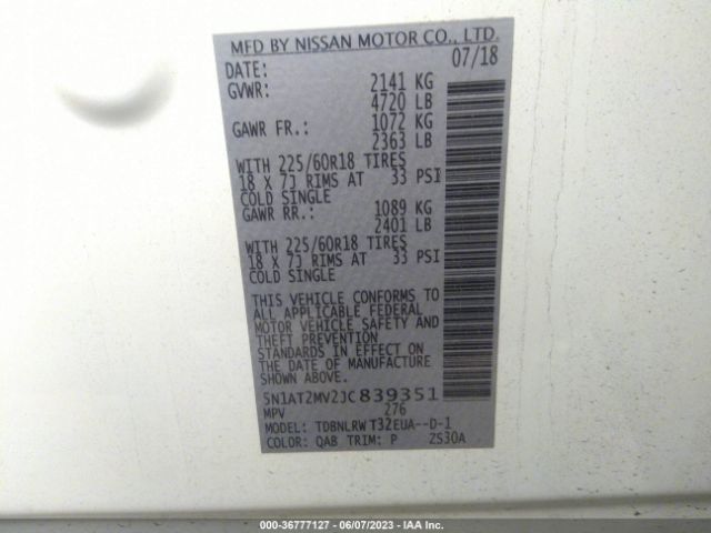 5N1AT2MV2JC839351 Nissan Rogue Sl