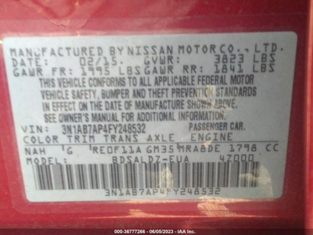 3N1AB7AP4FY248532 Nissan Sentra Sr/sl/s/sv/fe+ S