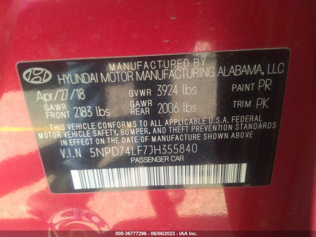 Hyundai ELANTRA SE 2018 5NPD74LF7JH355840 Image 9