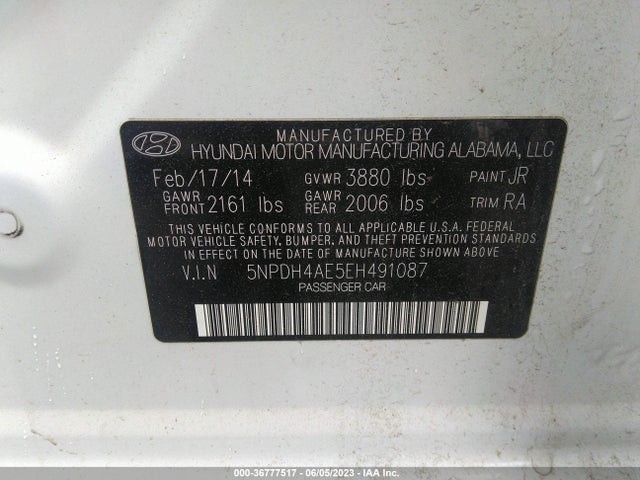 2014 HYUNDAI ELANTRA SE VIN: 5NPDH4AE5EH491087