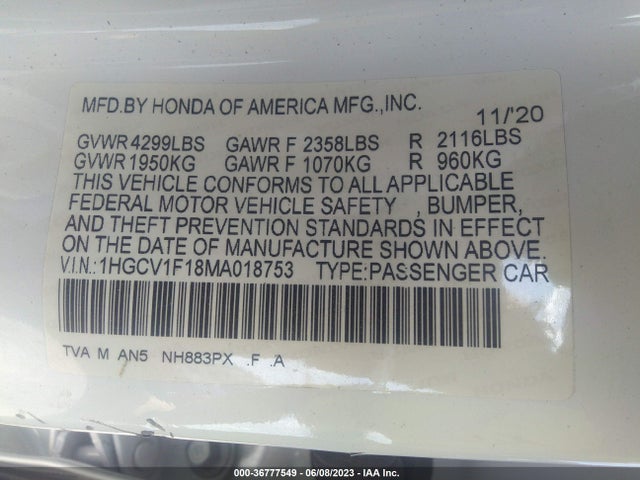 Honda ACCORD LX 2021 1HGCV1F18MA018753 Image 9