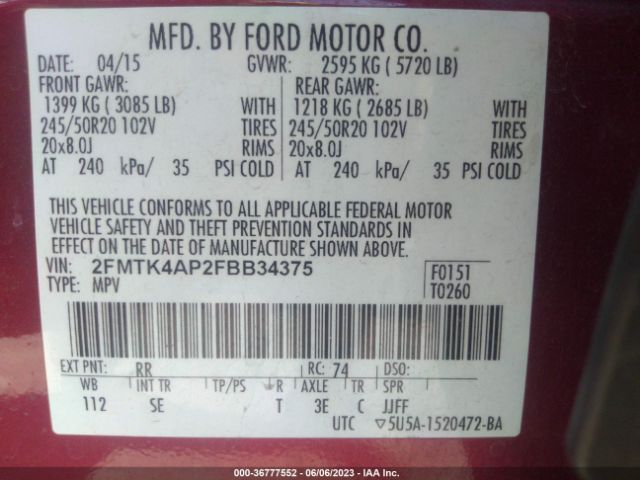 2FMTK4AP2FBB34375 Ford EDGE SPORT