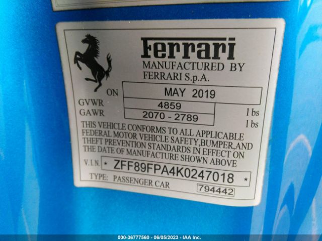 ZFF89FPA4K0247018 Ferrari Portofino