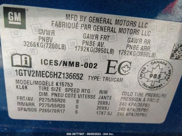 1GTV2MEC6HZ136652 GMC Sierra 1500 Sle