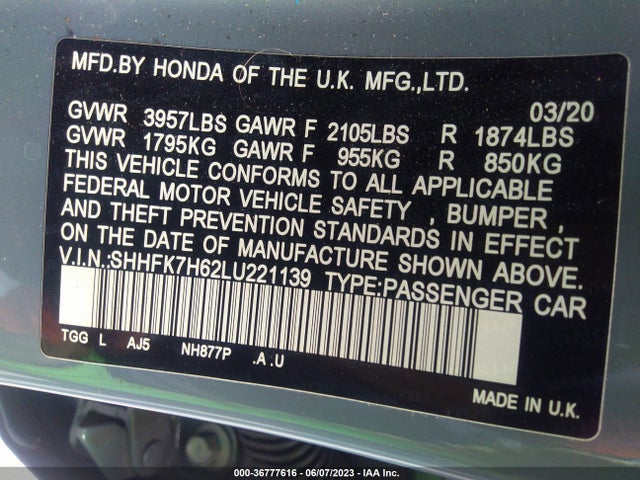 Honda Civic Hatchback Ex 2020 SHHFK7H62LU221139 Image 11