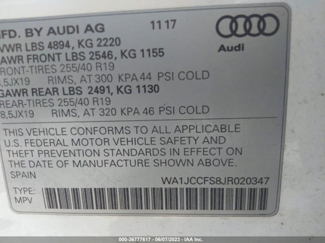 WA1JCCFS8JR020347 Audi Q3 Premium Plus