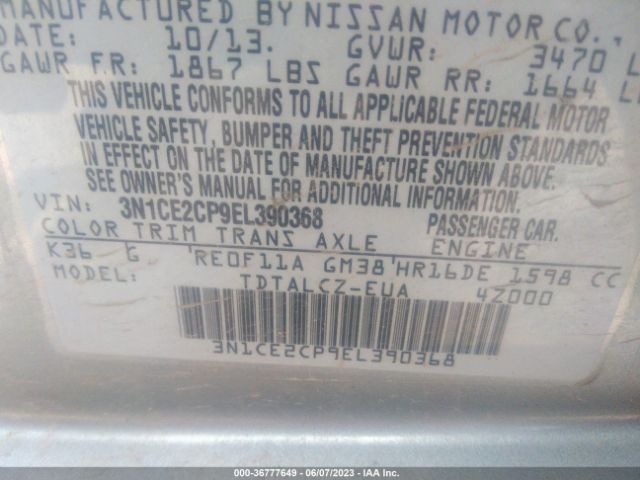 3N1CE2CP9EL390368 Nissan Versa Note S Plus