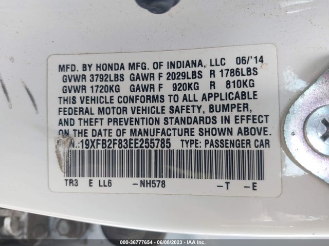 2014 HONDA CIVIC SEDAN EX VIN: 19XFB2F83EE255785