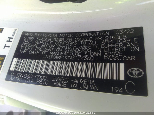 Toyota Prius L 2022 JTDKAMFU2N3174360 Image 9