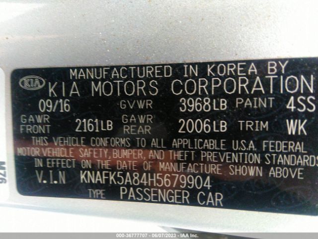 KNAFK5A84H5679904 KIA Forte5 Lx