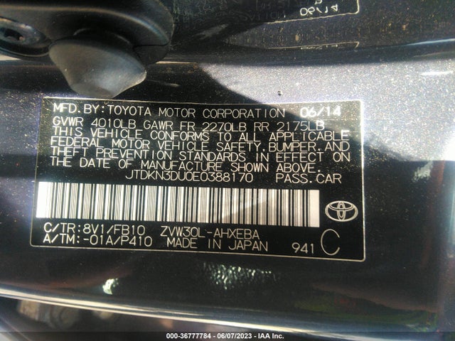 Toyota Prius Four/five/three/one/two 2014 JTDKN3DU0E0388170 Image 9