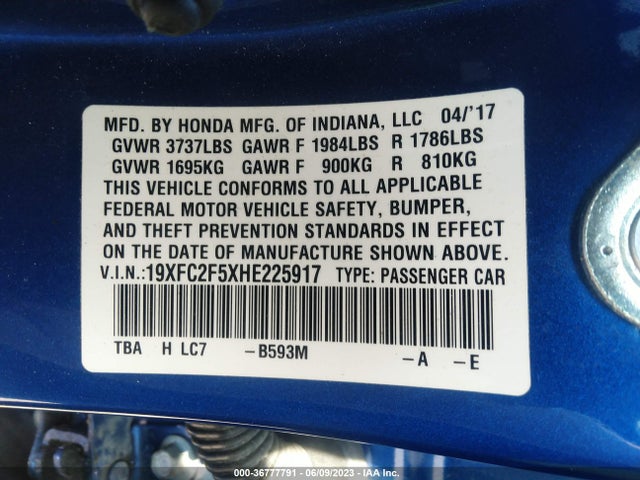 Honda Civic Sedan Lx 2017 19XFC2F5XHE225917 Image 9