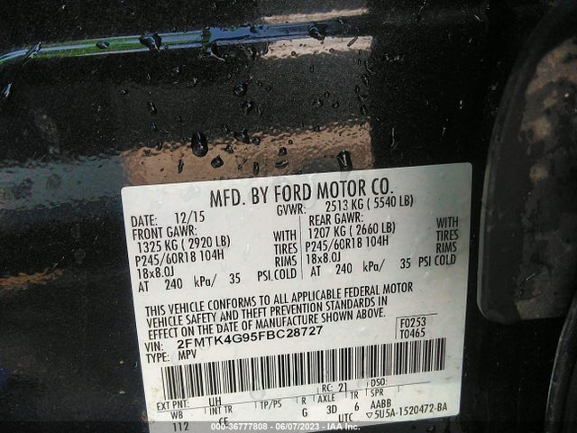 2015 FORD EDGE SE VIN: 2FMTK4G95FBC28727