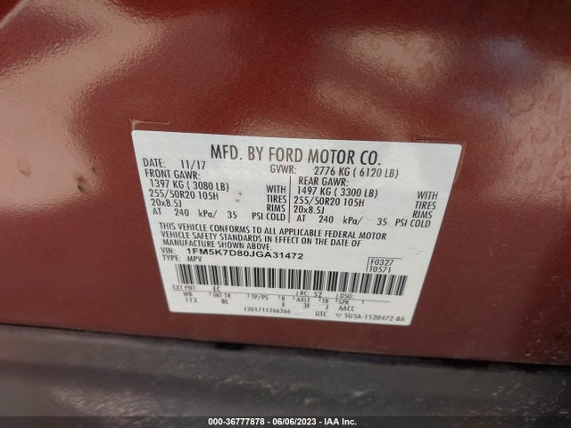 Ford EXPLORER XLT 2018 1FM5K7D80JGA31472 Image 10