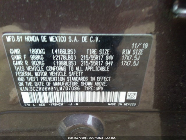 Honda Hr-v Touring 2020 3CZRU6H91LM707086 Image 9