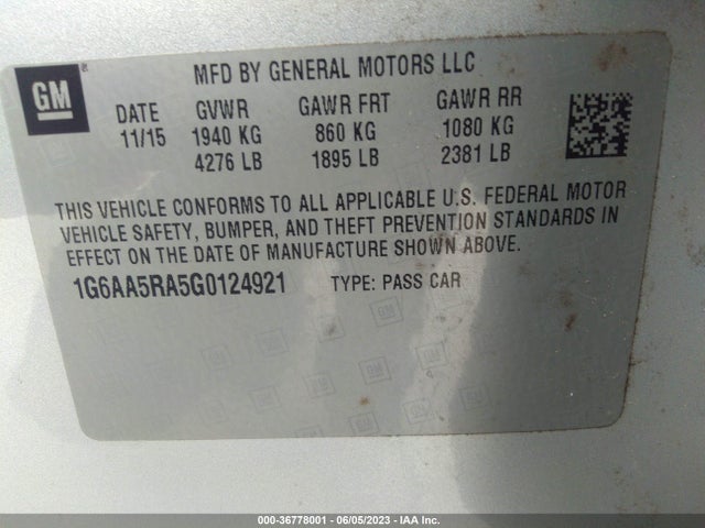 1G6AA5RA5G0124921 Cadillac Ats Sedan Standard Rwd