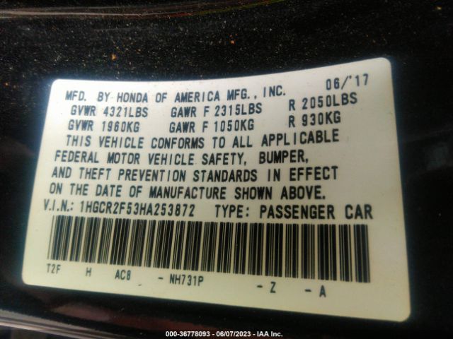 1HGCR2F53HA253872 Honda Accord Sedan Sport