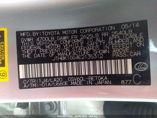 JTHBK1GG4E2135312 Lexus ES 350