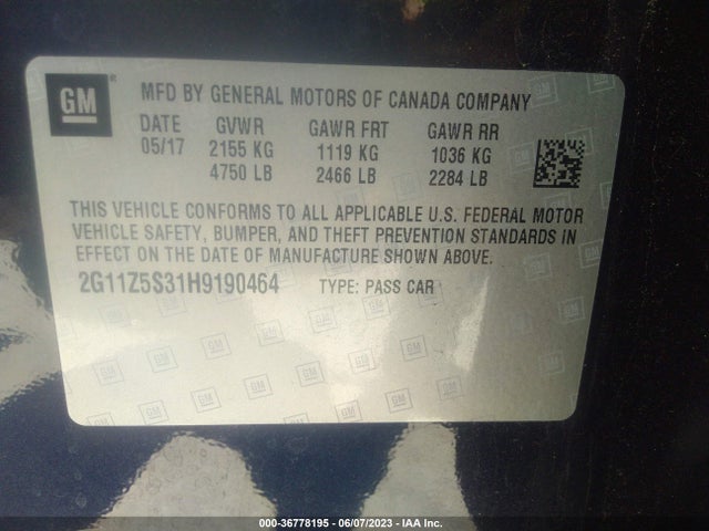 Chevrolet IMPALA LS 2017 2G11Z5S31H9190464 Image 9