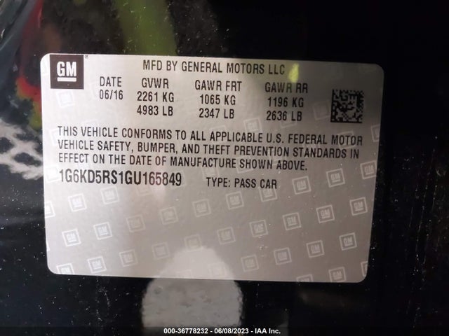 1G6KD5RS1GU165849 Cadillac Ct6 Sedan Luxury Awd