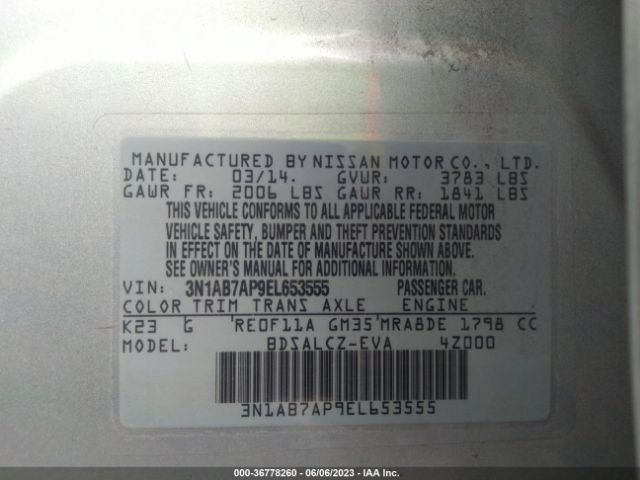 3N1AB7AP9EL653555 Nissan SENTRA S