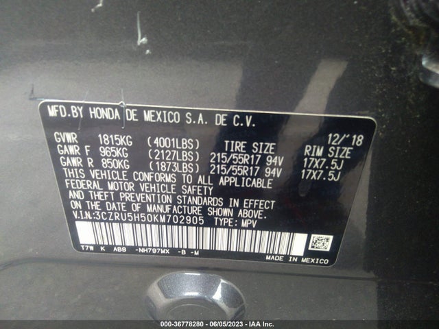 Honda HR-V EX 2019 3CZRU5H50KM702905 Image 9