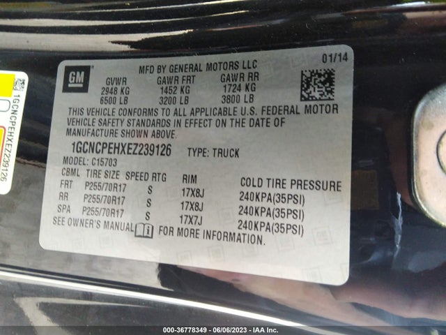 2014 CHEVROLET SILVERADO 1500 WORK TRUCK VIN: 1GCNCPEHXEZ239126