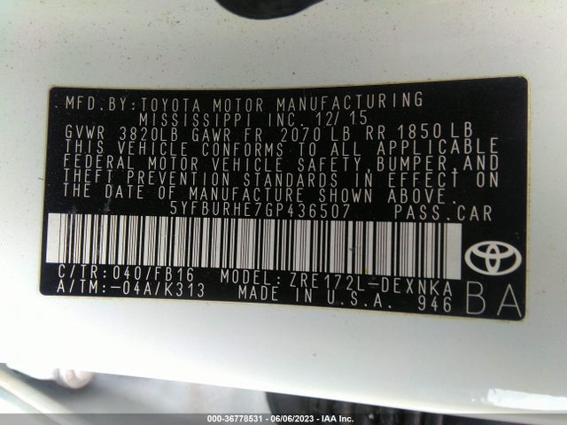 Toyota Corolla L/le/s/s Plus/le Plus 2016 5YFBURHE7GP436507 Image 10