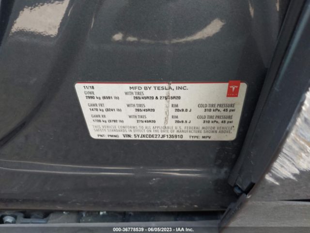 5YJXCDE27JF135910 Tesla Model X 75d/100d/p100d