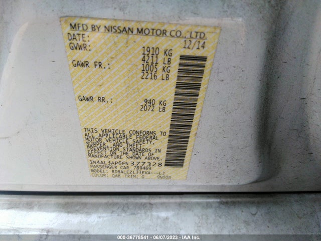 Nissan Altima 2.5 S 2015 1N4AL3AP6FN377328 Image 9