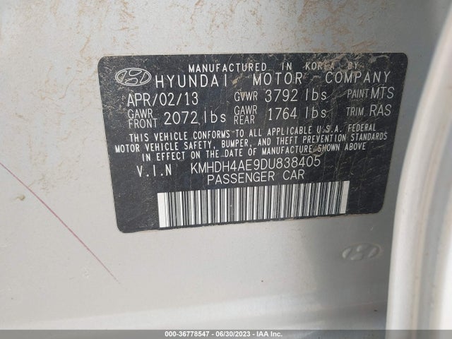 2013 HYUNDAI ELANTRA GLS VIN: KMHDH4AE9DU838405
