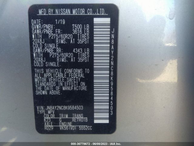 JN8AY2NC8K9584503 Nissan Armada Sl