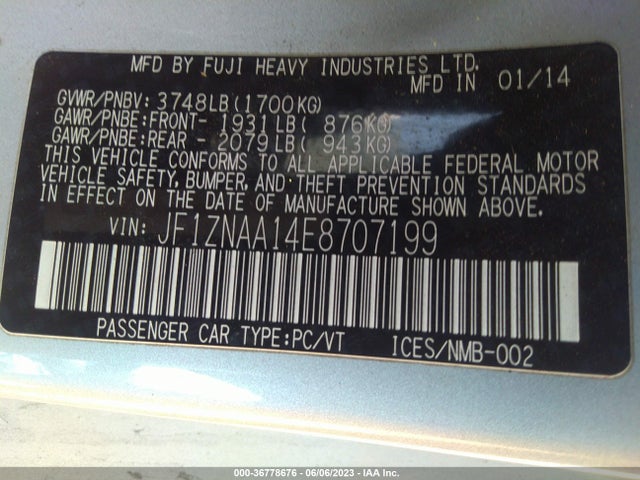2014 Toyota GR 86, VIN: JF1ZNAA14E8707199