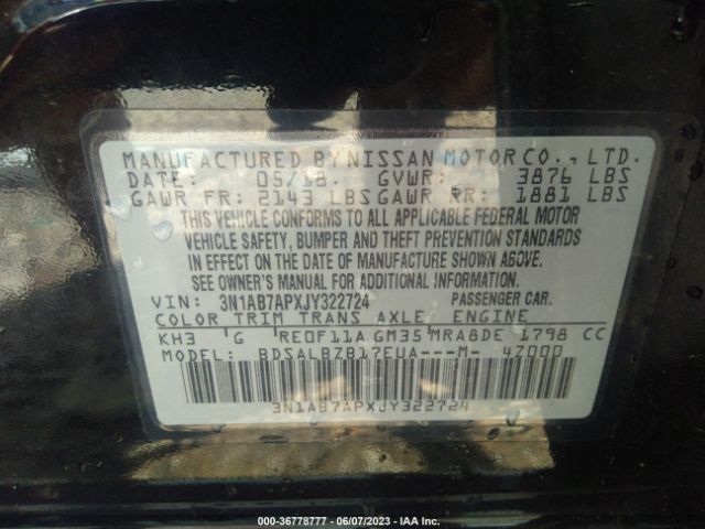 3N1AB7APXJY322724 Nissan SENTRA S