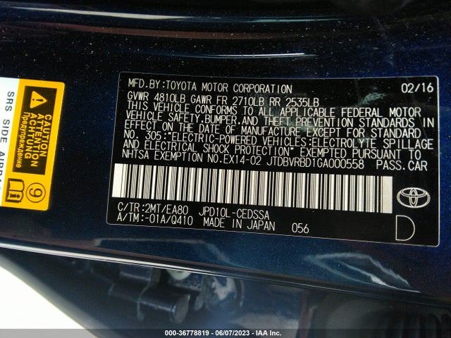 Toyota Mirai 2016 JTDBVRBD1GA000558 Image 11