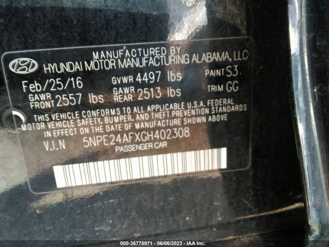 Hyundai Sonata 2.4l 2016 5NPE24AFXGH402308 Image 11