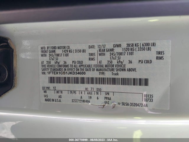 Ford F-150 Xl/xlt 2018 1FTEX1CB1JKD34600 Image 9