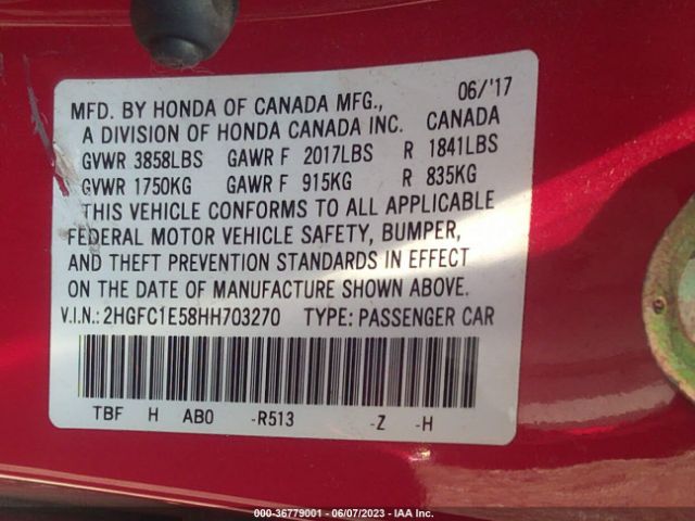 2HGFC1E58HH703270 Honda Civic Sedan Si