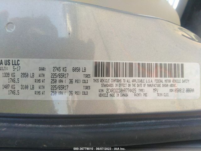 2C4RDGCG0HR774425 Dodge Grand Caravan Sxt